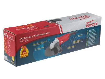Двуручная углошлифмашина WORTEX AG 2326 в кор. (2600 Вт, диск 230х22 мм, плавный пуск, поворотная рукоятка) (AG232600019) фото в интернет-магазине "Салмет"